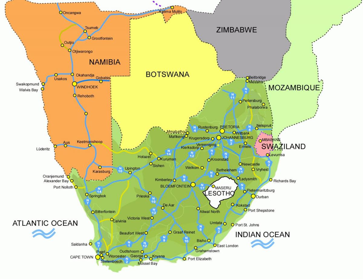 karta Lesoto i Južnoj Africi
