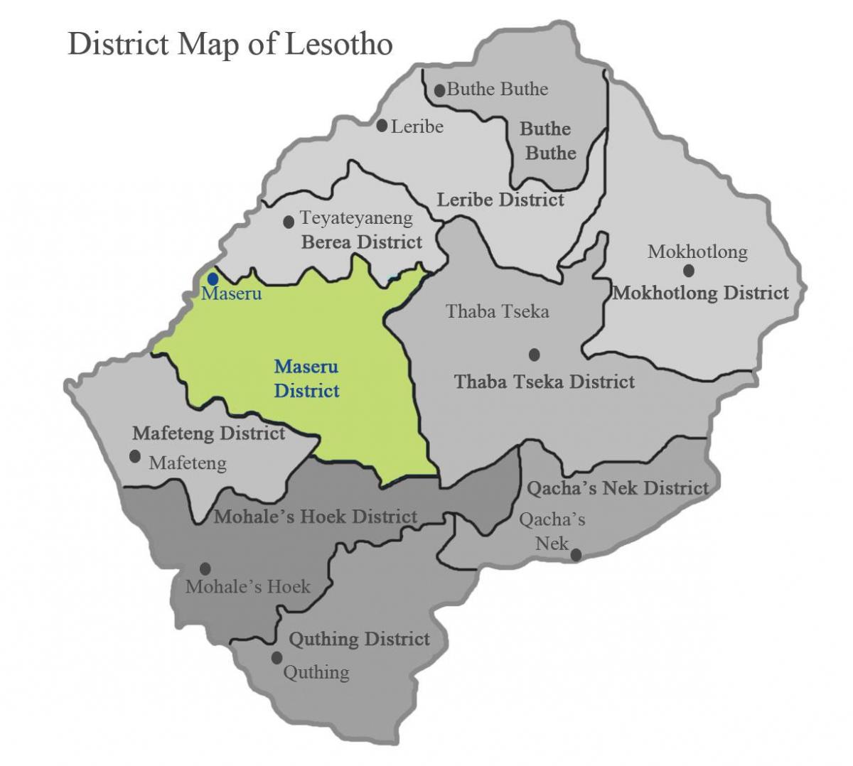 karta Lesoto pokazujući područja